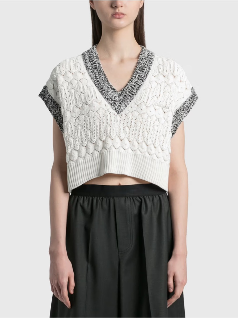 WE11DONE Women’s Lace Cropped Knit V Neck Vest Cotton Blend Size M